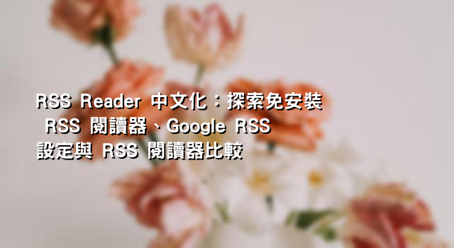 RSS Reader 中文化：探索免安裝 RSS 閱讀器、Google RSS 設定與 RSS 閱讀器比較